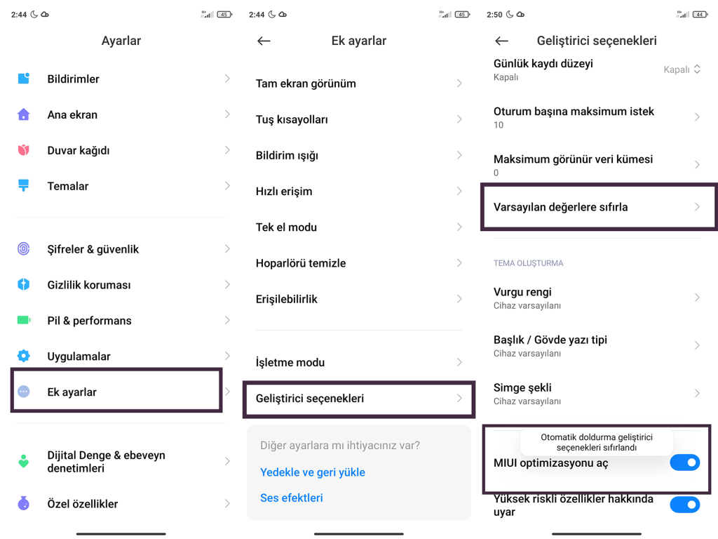 miui optimizasyonu kapatma