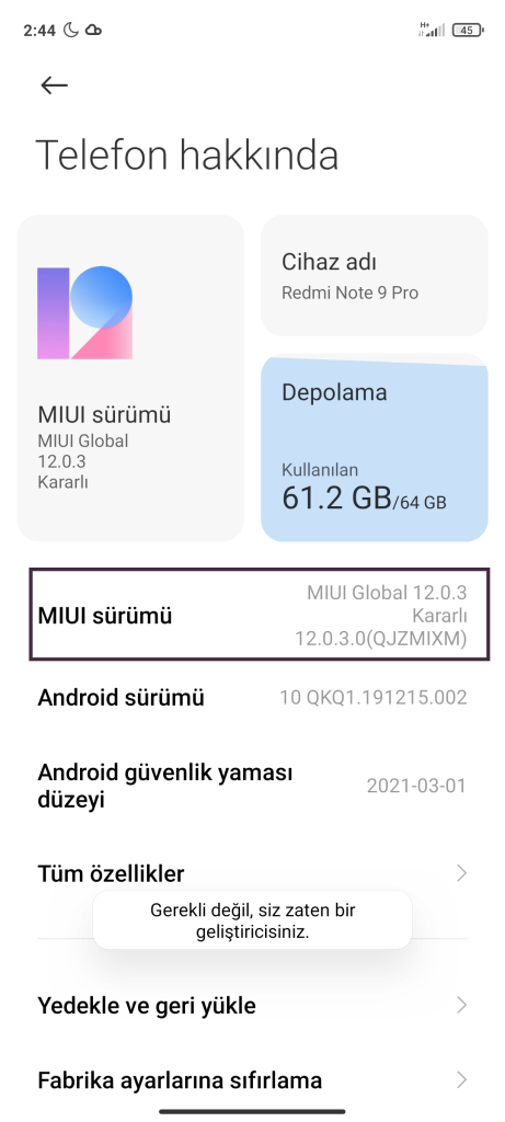 miui optimizasyonu kapatma