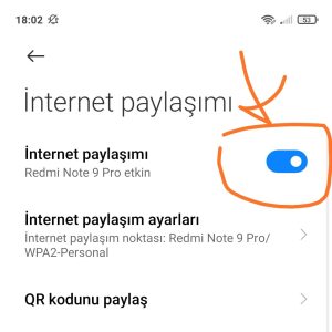 xiaomi internet paylaşımı 